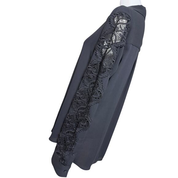 Express‎ Portofino Shirt Women M Black Lace Classic Office Career Work Capsule - Picture 6 of 10